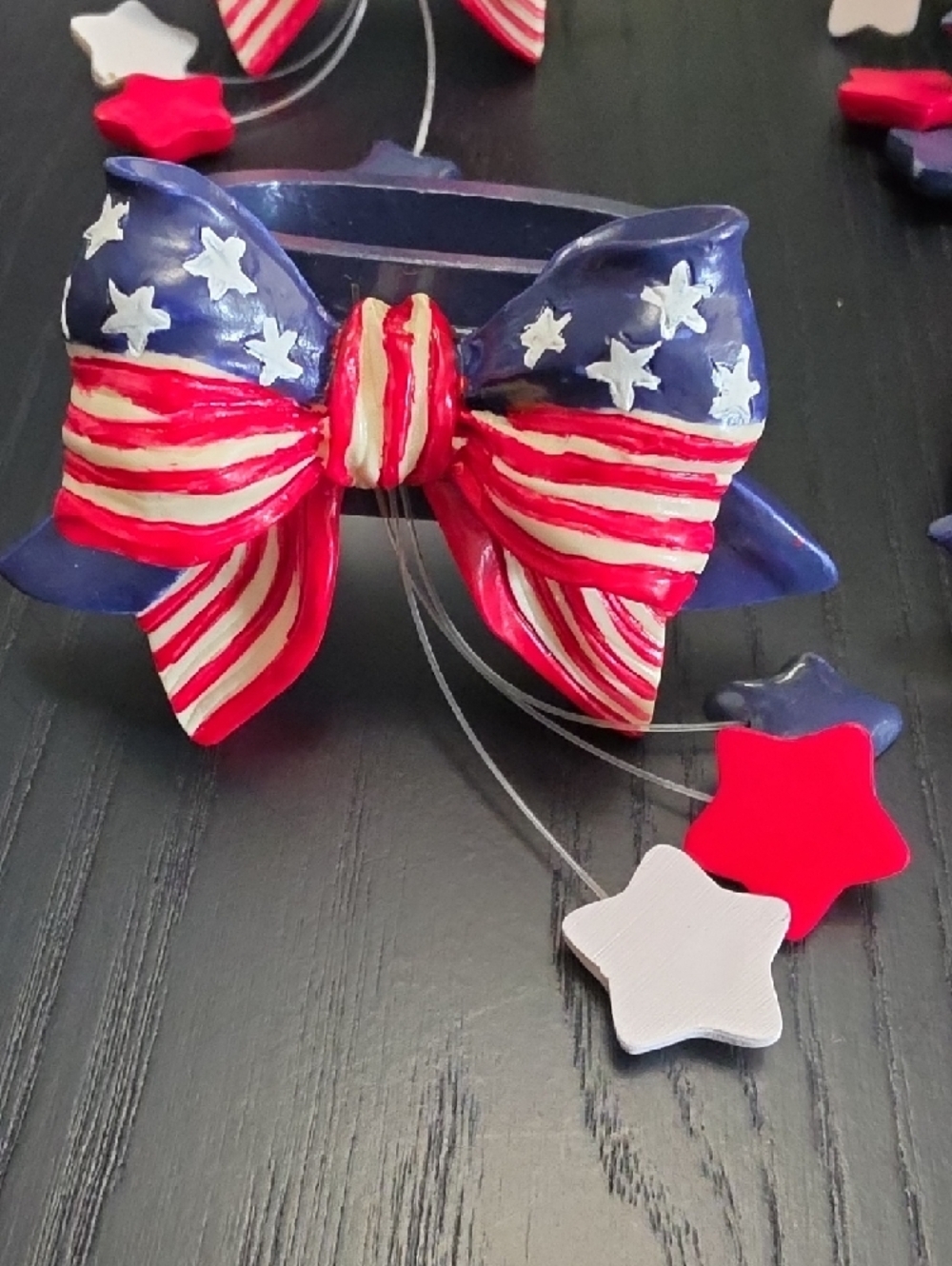 4th Of July Patriotic Napkin Rings with Star Charms - Red, White & Blue S/6 - Picture 2 of 16